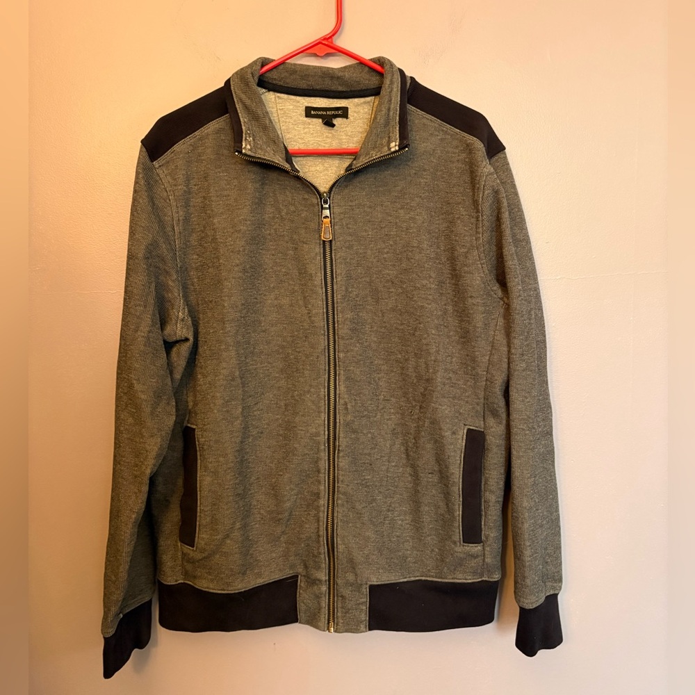 Banana Republic distressed grey-blue zip up light sweatshirt jacket Large Preppy
